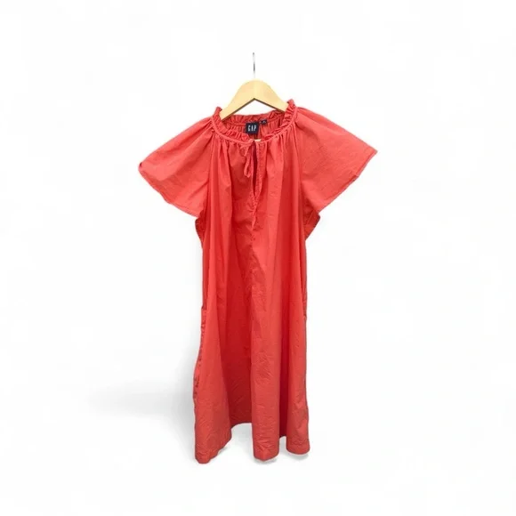 GAP Tie Front Flutter Sleeve Mini Dress Orange Cotton M - Picture 2 of 7